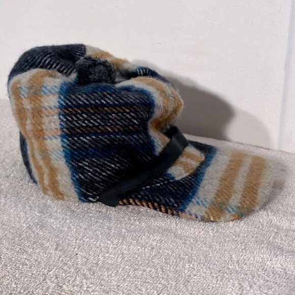 Vintage Blue White Mustard Wool Plaid Trapper Style Hat - Picture 3 of 7